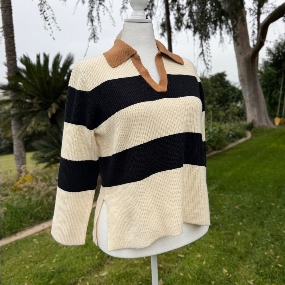 a new day Black and Cream V-Neck Sweater